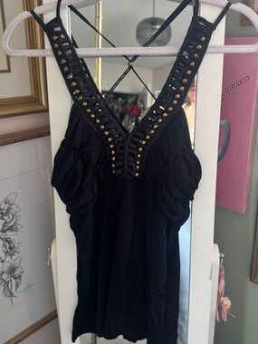 Marciano Black Gold-Stud V-Neck Strappy Tank